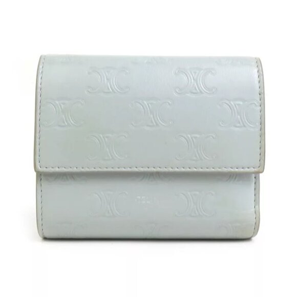 Auth CELINE Trifold Wallet Light Gray Leather - - Picture 1 of 8
